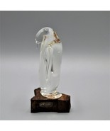 Newbury Handmade Glass Art Penguin Figurine Statue Clear on Wood Base 5&quot;... - £22.82 GBP