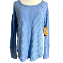 Ruff Hewn Waffle Knit Long Sleeve Top Baby Blue Sz Petite Medium NWT - $14.72