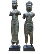 Bronze Statue De Khmer Roi Paire Cambodge Sculpture Métal Asiatique Asie... - $293.18