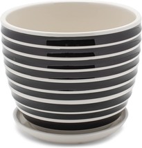 Napco Striped Black And White Ribbed 4 X 5 Inch Ceramic Flower Pot Planter With - £31.96 GBP