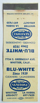 Blu-White Cleaners Launderers - Whittier &amp; La Habra, California Matchbook Cover - £1.39 GBP