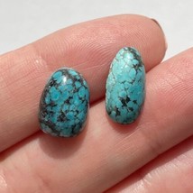 Blue Green Turquoise Oval Set 15-13 mm Cabochons with Black Matrix Gemstones - £16.78 GBP