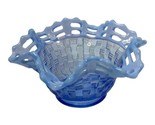 Vintage Fenton Blue Opalescent Bowl Glass Basket Weave Reticulated  Ruff... - £33.74 GBP