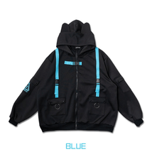 Cyberpunk Cat ears black &amp; blue punk emo zip up hoodie - unisex - $60.00