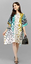 Short Maxi Kaftan Digitally Printed Polyester Crepe Multi White Women Nightwear - £21.79 GBP