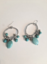 Turquoise Dangle Drop Earrings Silvertone  Estate - £11.72 GBP