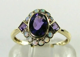 4Ct Oval Simulated Amethyst &amp; Fire Opal Engagement Ring 14K Yellow Gold Plated - £52.60 GBP