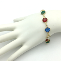 SWAROVSKI bezel-set multicolor crystal bracelet - 7.25&quot; red blue green gold-tone - £19.66 GBP