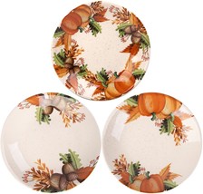 3 Assorted 9.5&quot;D Harvest Pattern Round Pasta Bowls Made in Portugal - $45.49