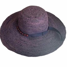 HATCH Navy 100% Straw Wide Brim Hat One Size Adjustable NWT - £29.41 GBP