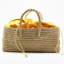 New women bag natural color raffia hand Basket bag Horizontal section square raf - £44.42 GBP