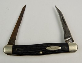 Vintage Kabar 2-Blade trapper Fold-Out pocket knife black handle -ground blades- - $26.92