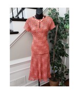 Covington Orange Patterned Maxi Skirt Set Size 12 Short Sleeve Lined Vin... - $78.53 CAD