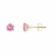 Natural Pink Tourmaline Solitaire Stud Earrings For Women in 14K Gold (AA, 4MM) - £290.31 GBP