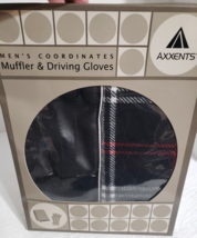 Mens Axxents Driving Gloves &amp; Scarf Muffler Gift Set Plaid Acrylic Vinta... - £12.89 GBP