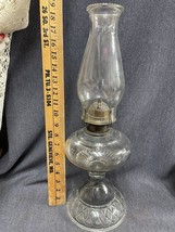 Antique Pat. 1877 Oil Lamp, Clear Pressed, Footed 18” Tall, 6.25” Diameter - £45.94 GBP