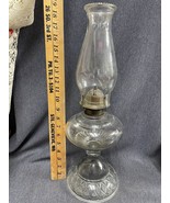 Antique Pat. 1877 Oil Lamp, Clear Pressed, Footed 18” Tall, 6.25” Diameter - £46.63 GBP