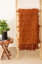 Hand Loom Cotton Throw Blanket Rust Wool Loops Throw Blanket Cotton Sofa Throw - £41.20 GBP