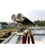 Double Barrel Brass Telescope With Wood Floor Standing Griffith Astro Te... - £209.88 GBP