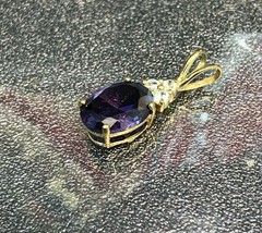 2.25Ct Created Diamond &amp; Oval Amethyst Solitaire Charm Pendant 14k Y &amp; W Gold - £60.53 GBP