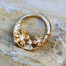 Gold Plated Jeweled Flower Field Seamless Ring - £14.29 GBP