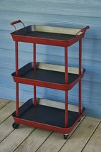 PRIMITIVE DISTRESSED RED 3-TIER ROLLING UTILITY BAR SERVING CART BY PARK... - £141.36 GBP