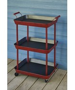 PRIMITIVE DISTRESSED RED 3-TIER ROLLING UTILITY BAR SERVING CART BY PARK... - £139.62 GBP