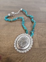 Ralph Lauren Turquoise Bead Pendent Necklace Silver Tone Adjustable - $29.65