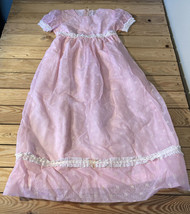 handmade Vintage  girl’s lace trim short sleeve dress size S pink S6 - £35.23 GBP