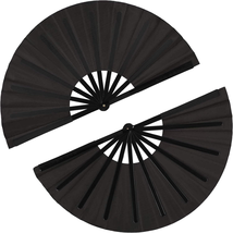 2 Pcs Large Folding Hand Rave Fan Chinese Kung Fu Tai Chi Nylon Cloth Fan Craft - £15.56 GBP