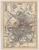 1883 Original Antique City Map Of Milan / Milano / Italy - $29.96