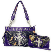 Premium Rhinestone Camouflage Cross Leather Womens Handbag Purse/Wallet 7 colors - £44.03 GBP+