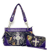 Premium Rhinestone Camouflage Cross Leather Womens Handbag Purse/Wallet ... - £43.90 GBP+