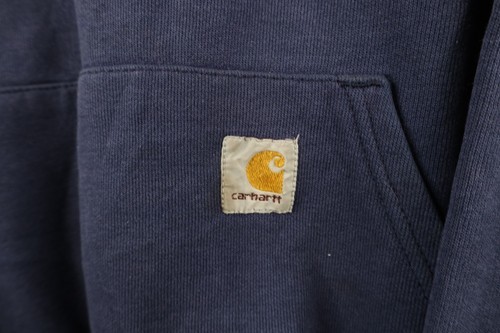 Vtg Carhartt Mens Large Distressed Spell Out Baggy Fit Hoodie Sweatshirt Blue Item image 6