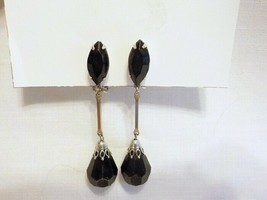 Vintage Black Rhinestone Dangle Earrings Lewis Segal California  Clip On - £9.59 GBP