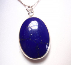 Mother of Pearl &amp; Simulated Lapis 925 Sterling Silver Necklace medium large - £15.81 GBP