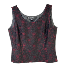 Kasper Womens Blouse Black Red Lace Sleeveless Zip Lined Goth Tank Petites 12P - £18.21 GBP