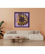Layered Sunflower Wall Art with Butterflies – Purple &amp; Yellow 3D Wood De... - $42.00