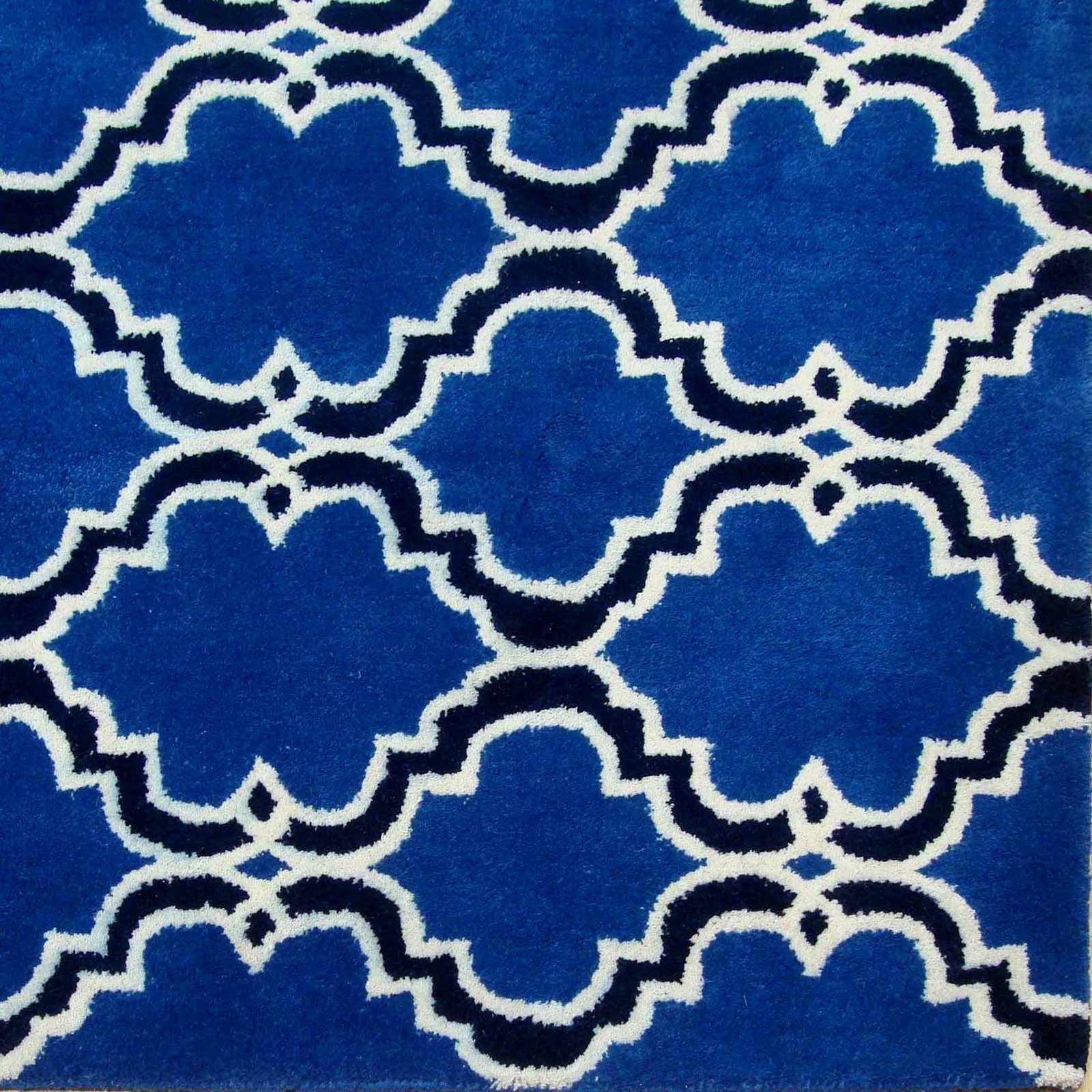 Primary image for Moroccan Scroll Tile Indigo Handmade Persian Style Woolen Area Rug - 4' x 6'