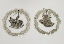 Kansas Brass &amp; Pewter Wreath set of 2 2 Christmas Ornaments Vintage 1997 - £15.02 GBP