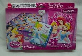 Walt Disney Princess Cinderella Ariel Jigsaw Puzzle &amp; Checkers Game Set New - £11.84 GBP