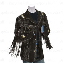 Mens Black Traditional American Western Suede Leather Jacket Fringes Beads-58 - £179.81 GBP