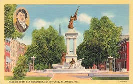 M Aryland Baltimore Francis Scott Key Eutaw Place Linen Postcard M3 - £3.88 GBP