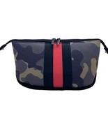 Neoprene Cosmetic Travel Bag Green Camo and Black Red Stripes - $15.84