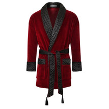 Belgravia Luxury Cotton Short Velvet Smoking Jacket in Burgundy Bown of ... - $233.71