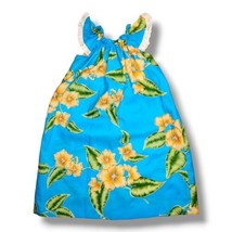 Hawaiian Dress Baby Girl Size 2T Sleeveless Ruffle Floral Pullover Blue Vintage  - £18.68 GBP