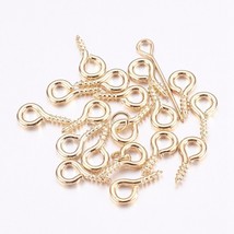 50 Eye Screws Hooks For Vials Jewelry Findings Gold 10mm Set - $3.95