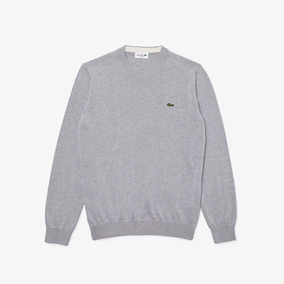Lacoste Long Sleeve Regular Fit CREW-neck 100% Organic Cotton Sweater MENS GRAY