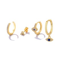 CANNER 4pcs/set 925 Steling Silver Zircon Eye Round Hoop Earrings for Women Pier - £17.82 GBP