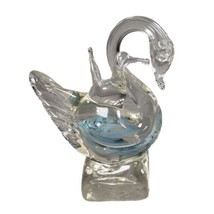 Clear / Blue Glass Swan w/ Baby Cygnet Paperweight Hand Blown Art Glass 4&quot; tall - £10.19 GBP